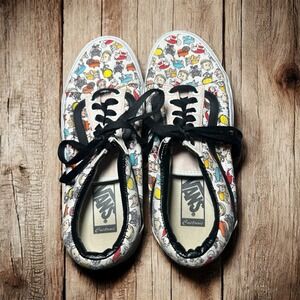 Vans‎ low top white canvas sneakers kitties puppies cats dogs lace-up M8 W9.5